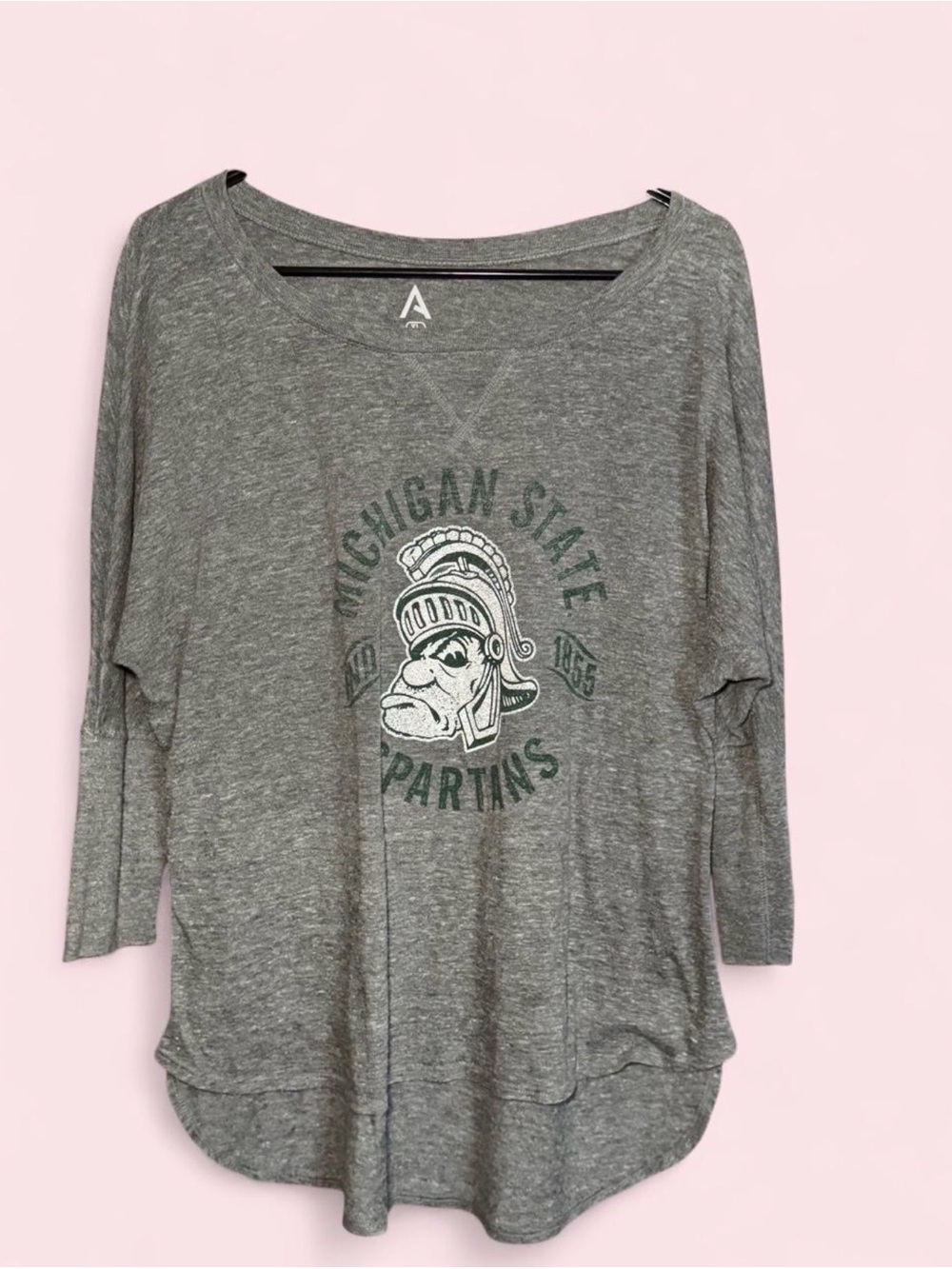 Michigan State Spartans Heather Gray Scoop Neck Long Sleeve Top